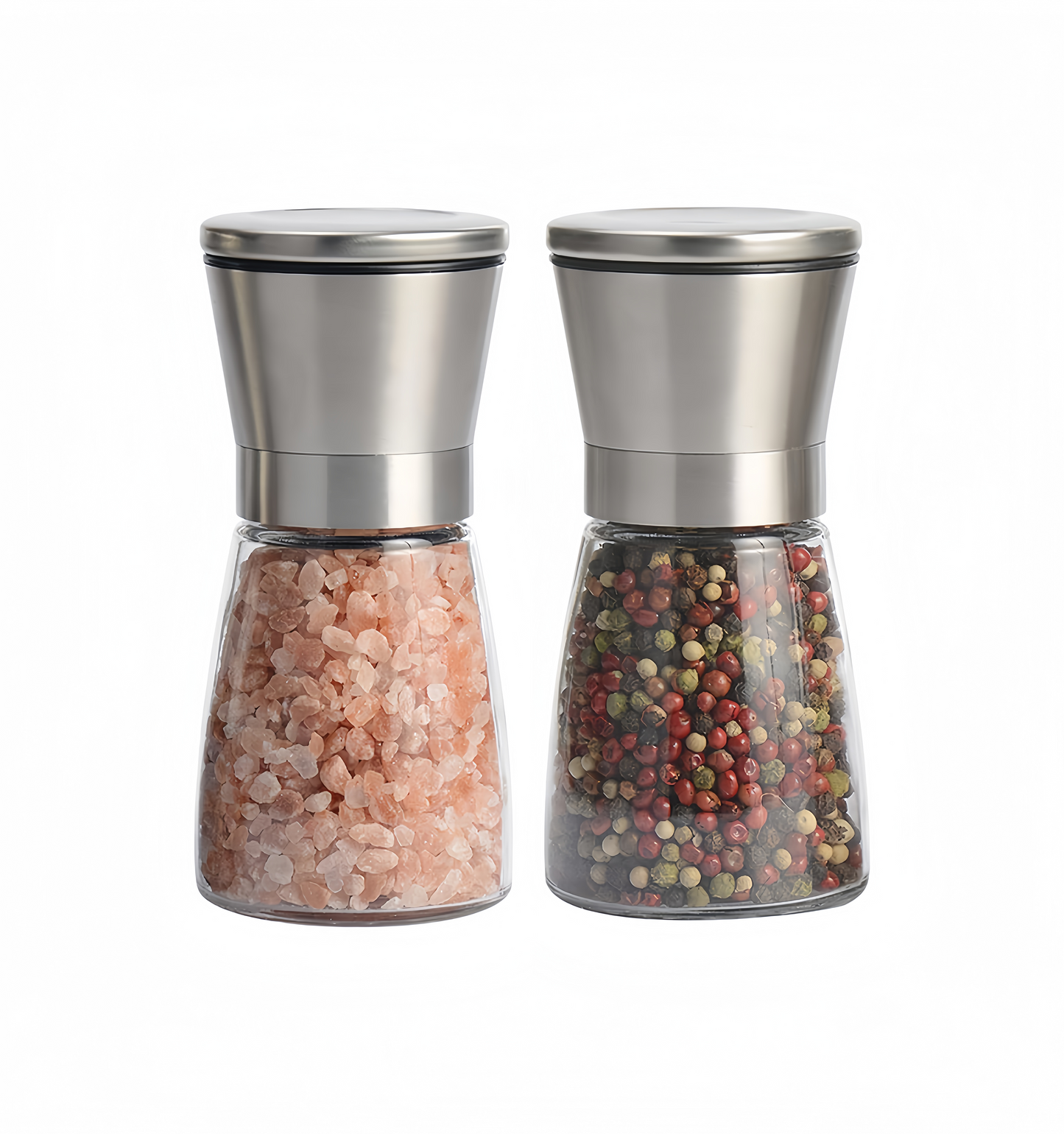 Stainless Steel Manual Salt & Pepper Grinder Set – Adjustable Coarseness, Refillable Glass Mills for Kitchen & BBQ