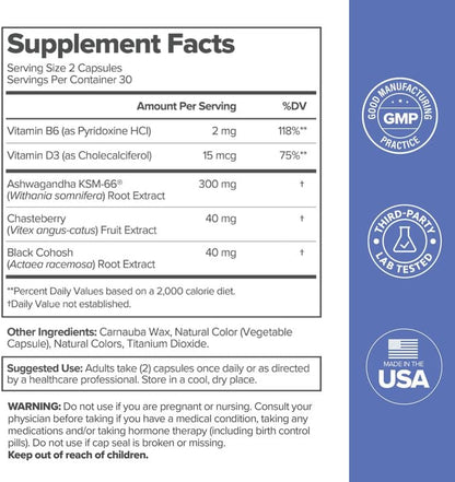 Hormone-Free Menopause Support (30 Servings): Natural relief for hot flashes and mood swings using Black Cohosh and Ashwagandha.