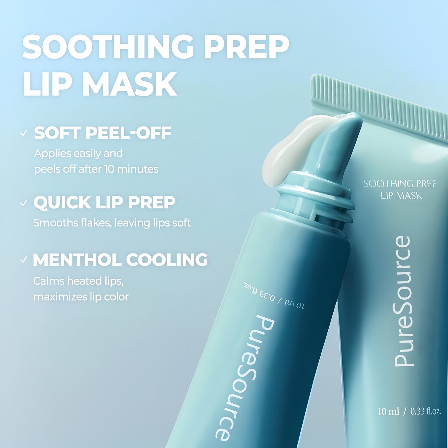 Soothing Prep Lip Mask, 10ml/0.33 fl.oz, Cooling Peel-Off Lip Mask, Gentle Daily Exfoliator for Lips, Hygienic & Easy Application, Daily Lip Care, K-Beauty