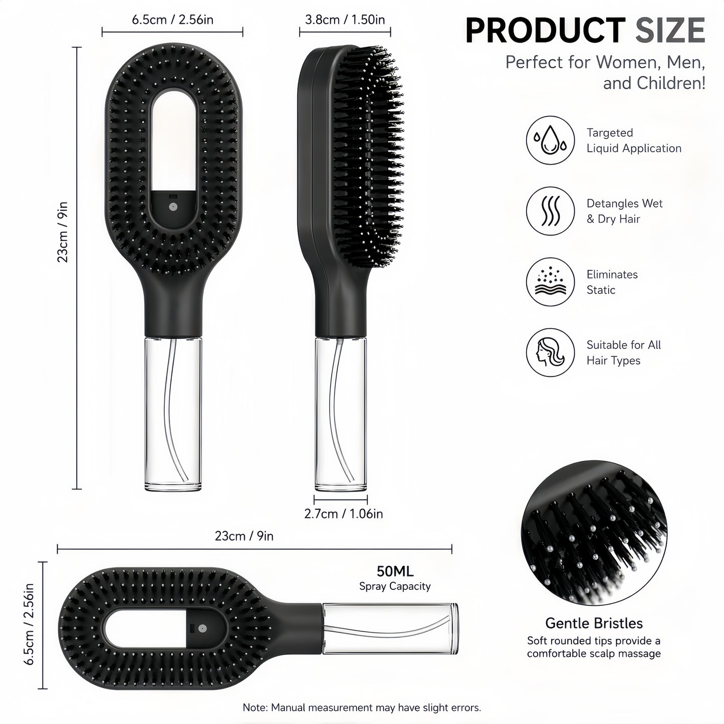 2-in-1 Spray Detangling Brush – Anti-Frizz, No-Tangle & 50ml Reservoir