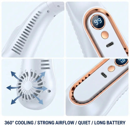 360° Bladeless Neck Fan – Hands-Free Portable Cooling That Follows You Everywhere