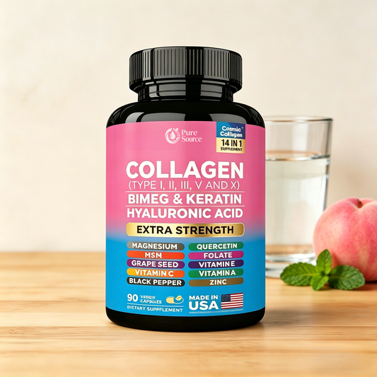 Collagen Pills Peptides (Types I,II,III,V,X) with Biotin, Keratin, Hyaluronic Acid, Vitamins & Minerals (90 Capsules)
