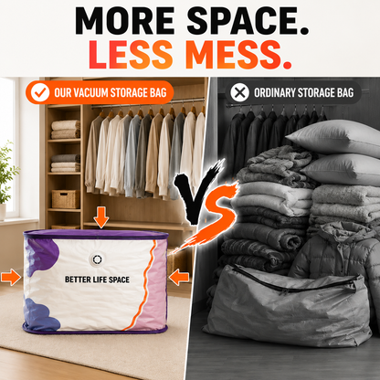 Save Up To 80% More Closet Space — No Vacuum Or Pump Required.Compress bulky bedding, blankets and seasonal clothing in seconds while keeping everything clean, dry and organized.