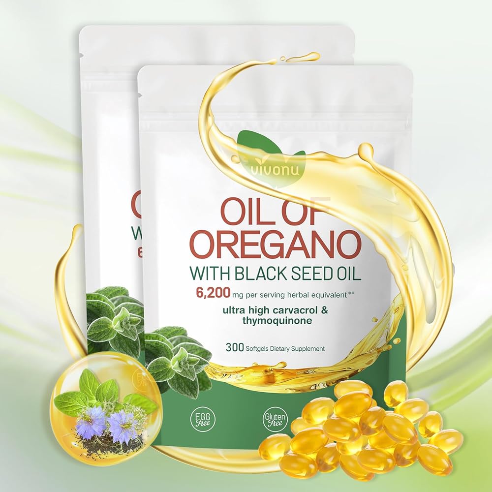 Oil of Oregano Capsules, Balanced Oil of Oregano with Black Seed Oil, Organic OreganoOil Softgels，Non-GMO