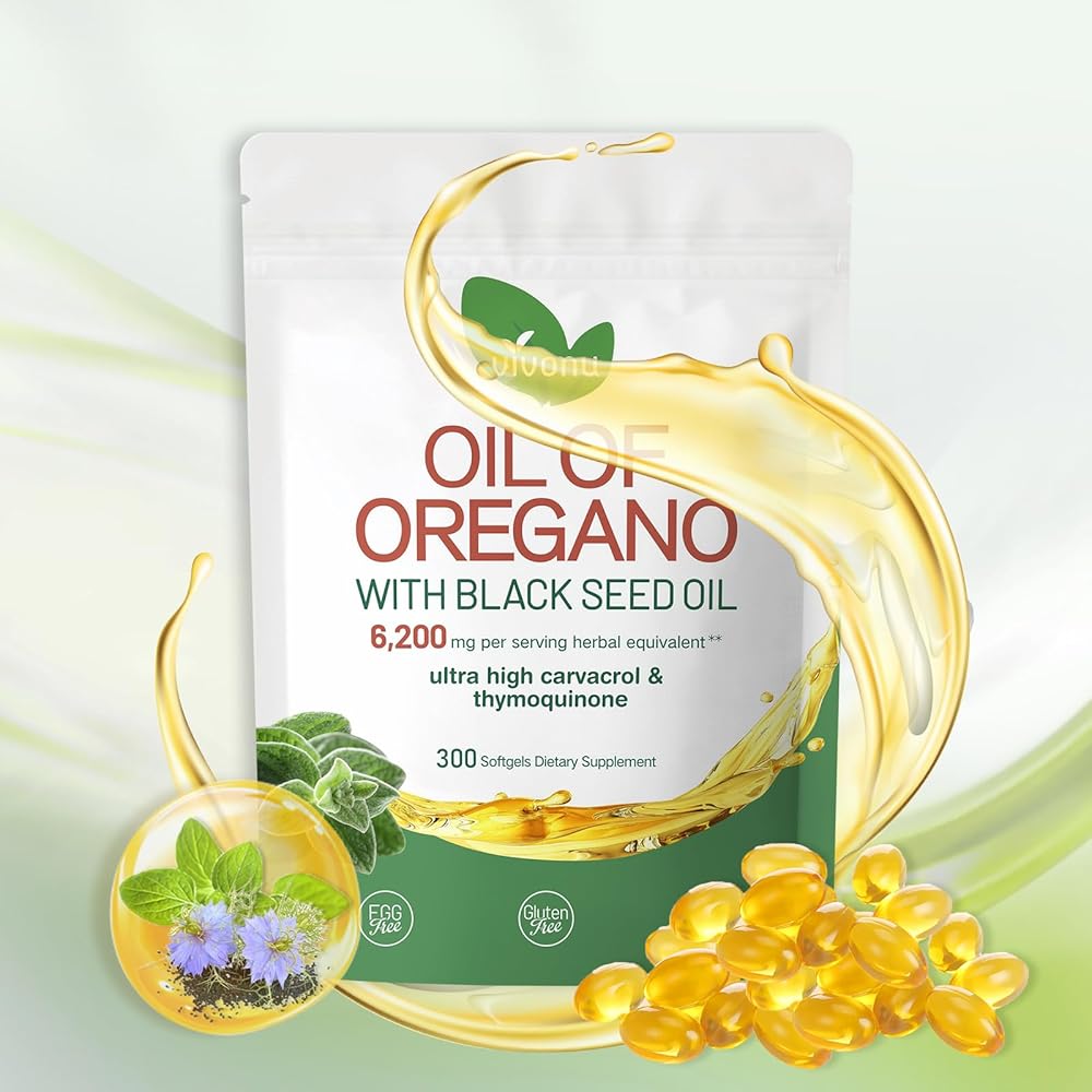 Oil of Oregano Capsules, Balanced Oil of Oregano with Black Seed Oil, Organic OreganoOil Softgels，Non-GMO