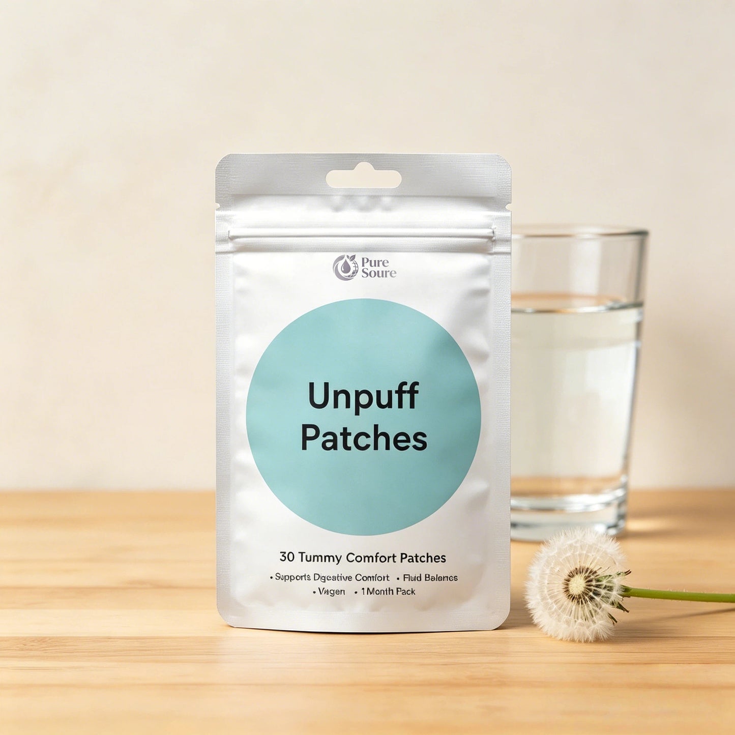 Unpuff Detox Patches | Dandelion & Ginger Herbal Vitamin Patch for Bloating & Water Retention | 30 Vegan Patches