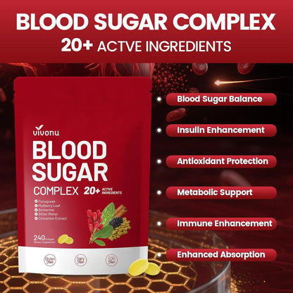 Blood Sugar Complex Supplement ,with 20 Herbs and Vitamins with Cinnamon, Turmeric and More, Non-GMO, Gluten-Free