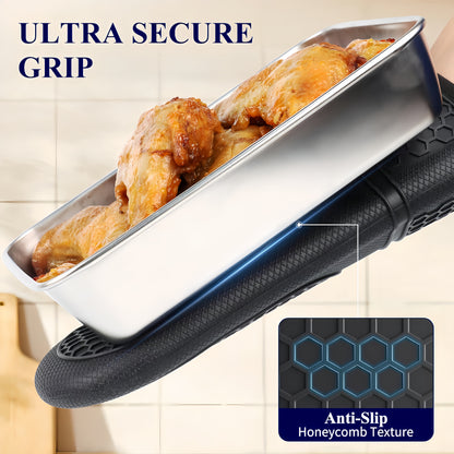 Silicone Oven Mitts – Heat & Water Resistant, Non-Slip, Cotton Lining for Kitchen & BBQ