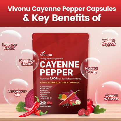 (54.99/3PC)Cayenne Pepper Softgels Supplement, Supports Leg Vein, Heart and Blood Vessel Health, with Vitamin E D3+K2 and Beetrootand Others(3PACKS)