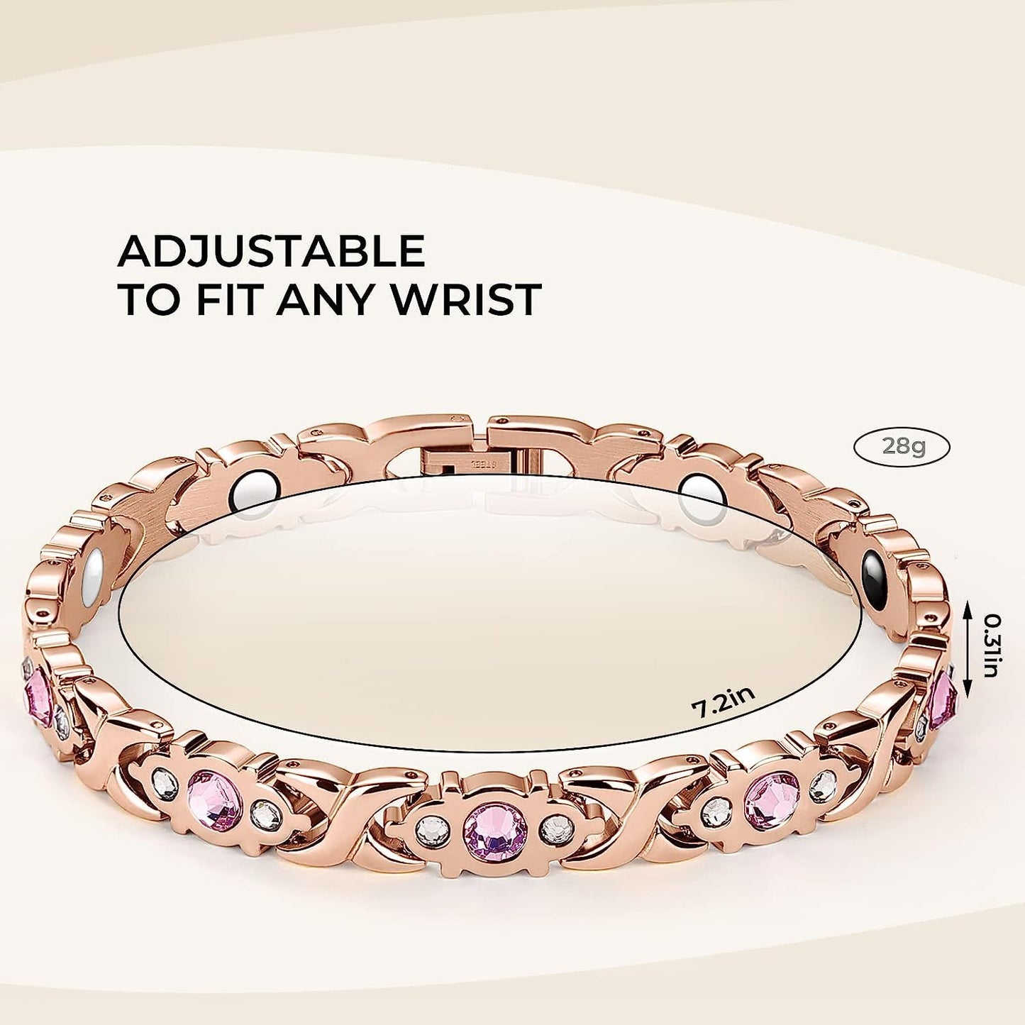 Rose Gold Magnetic Menopause Therapy Bracelet, Relieve Hot Flashes & Anxiety