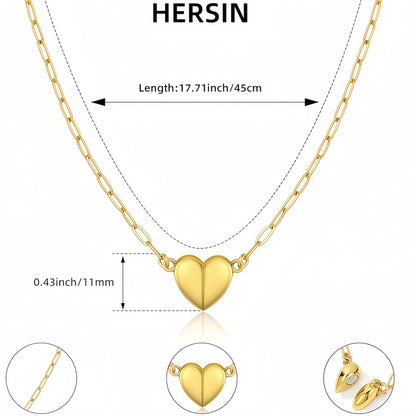 Gold Heart Pendant Magnetic Necklace – Paperclip Chain with Love Heart Pendant