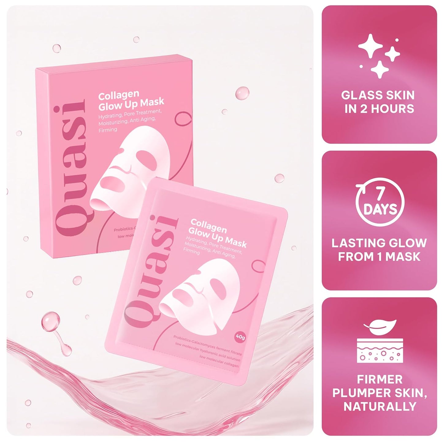 Bio-Collagen Face Mask Overnight – Hydrating Korean Sheet Mask – Niacinamide & Low Molecular Collagen – Firming & Smoothing Skincare for All Skin Types – 4 Masks