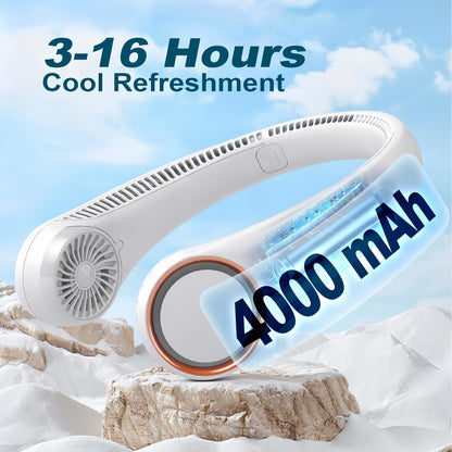 Portable Neck Fan – Hands-Free Bladeless 360° Cooling, 4000mAh USB Rechargeable, 3-Speed Quiet Wearable Fan