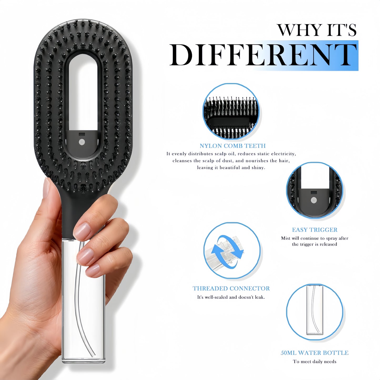 2-in-1 Spray Detangling Brush – Anti-Frizz, No-Tangle & 50ml Reservoir