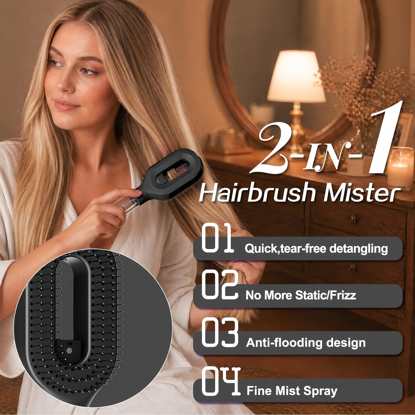 2-in-1 Spray Detangling Brush – Anti-Frizz, No-Tangle & 50ml Reservoir