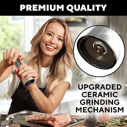Stainless Steel Manual Salt & Pepper Grinder Set – Adjustable Coarseness, Refillable Glass Mills for Kitchen & BBQ