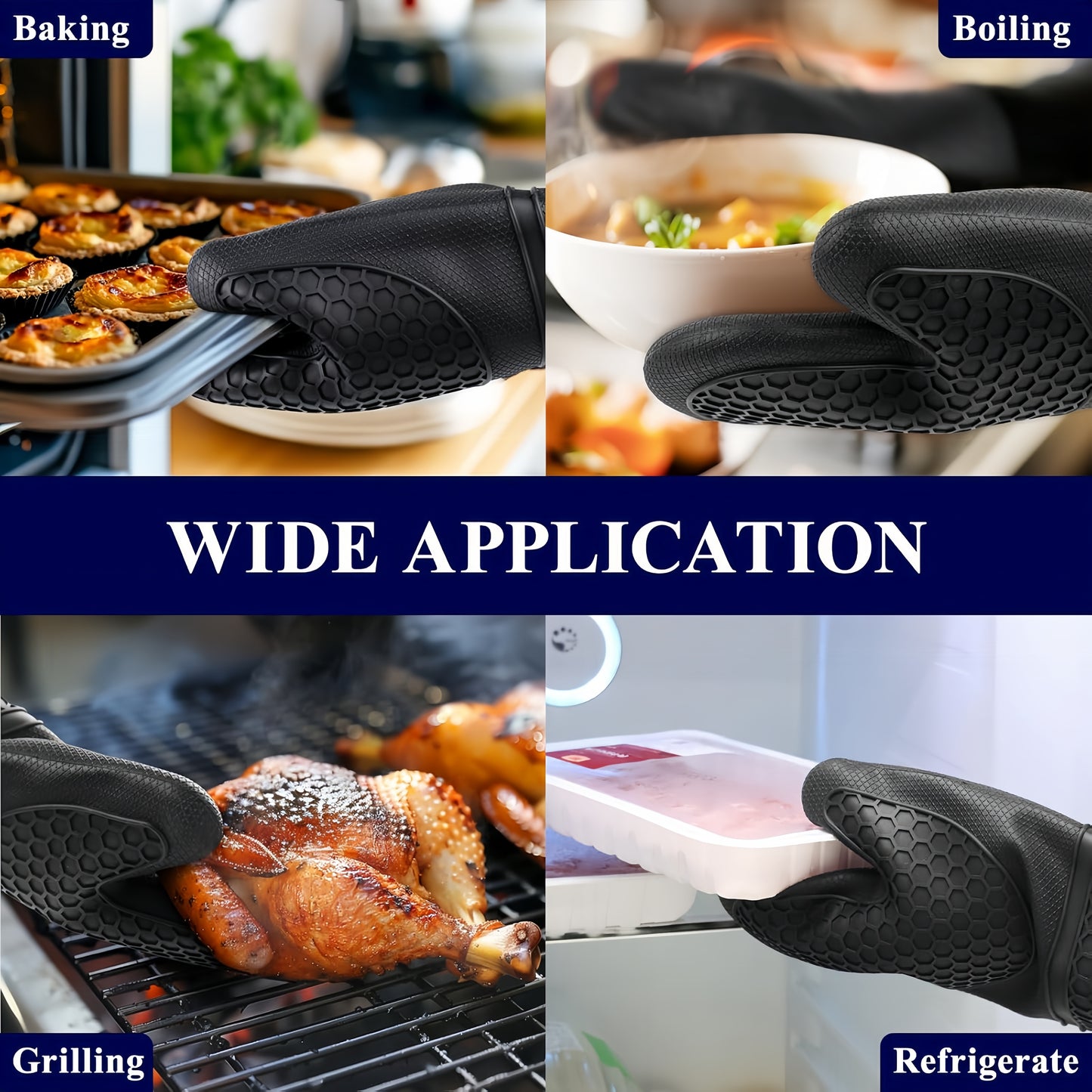 Silicone Oven Mitts – Heat & Water Resistant, Non-Slip, Cotton Lining for Kitchen & BBQ