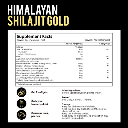 Himalayan Shilajit Gummies | With Ashwagandha, Gokshura & other herbs | No addedsugar，60 Gummies