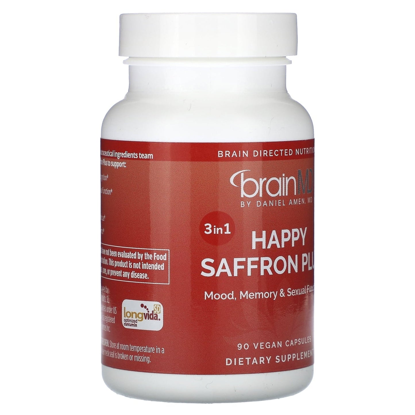 Happy Saffron Plus, 90 Vegan Capsules，Mood &Mind Support，Sharper Mental Focus，Deeper, More Restful Sleep