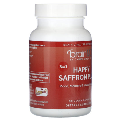 Happy Saffron Plus, 90 Vegan Capsules，Mood &Mind Support，Sharper Mental Focus，Deeper, More Restful Sleep