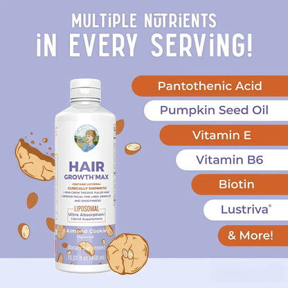 Organics Women's Hair Growth MAX Liposomal | with Lustriva + Biotin 10000mcg + Pumpkin Seed Oil | Thicker Hair | Hair Care | Wrinkles, Fine Lines, Skin Care | Ages 18+ | 15.22 Fl Oz