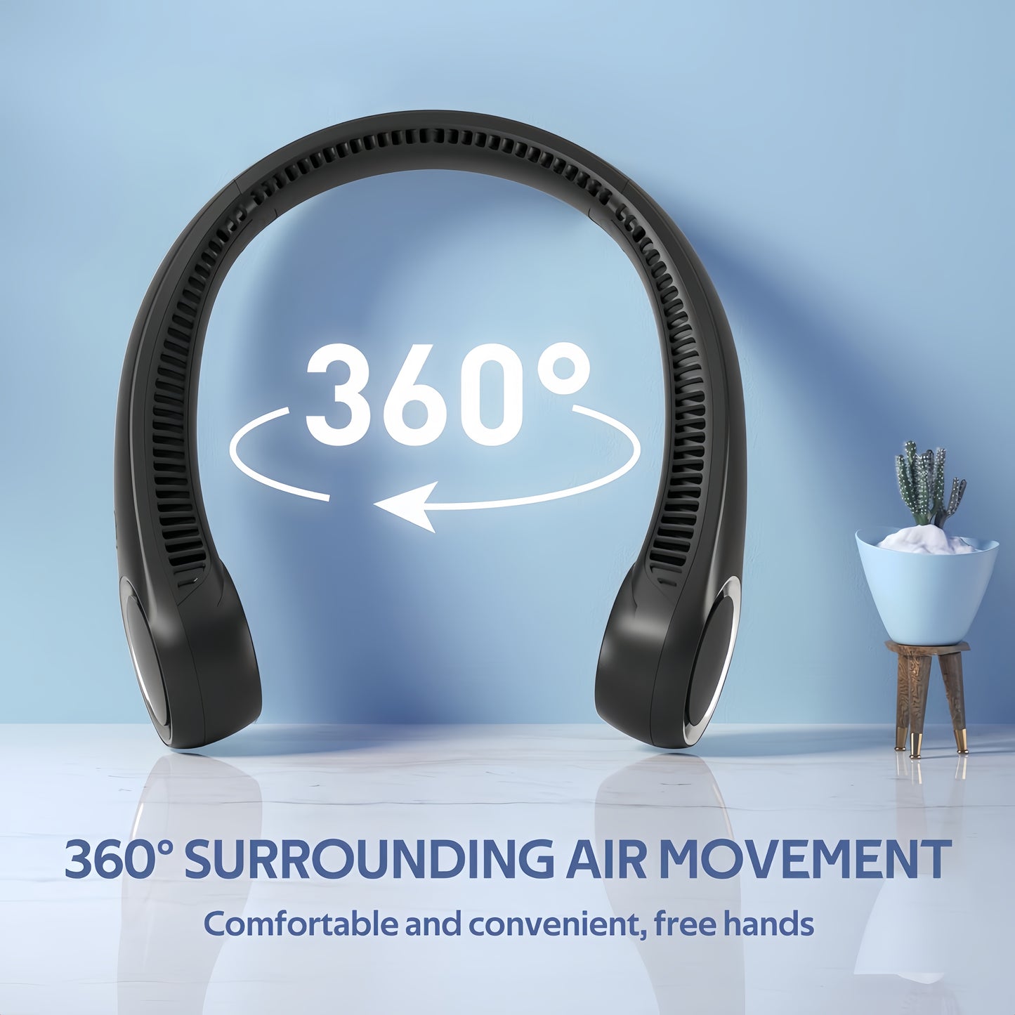 Portable Neck Fan – Hands-Free Bladeless 360° Cooling, 4000mAh USB Rechargeable, 3-Speed Quiet Wearable Fan