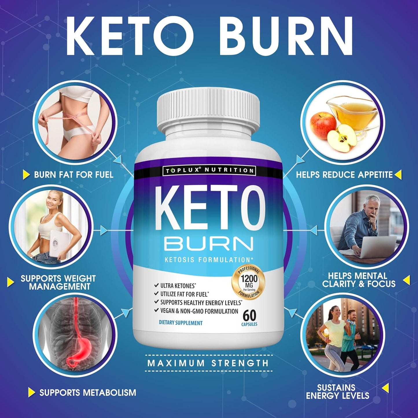 Keto Burn Pills Ketosis Weight Loss - 1200 Mg Ultra Advanced Natural Ketogenic Fat Burner Using Ketone Diet for Men Women