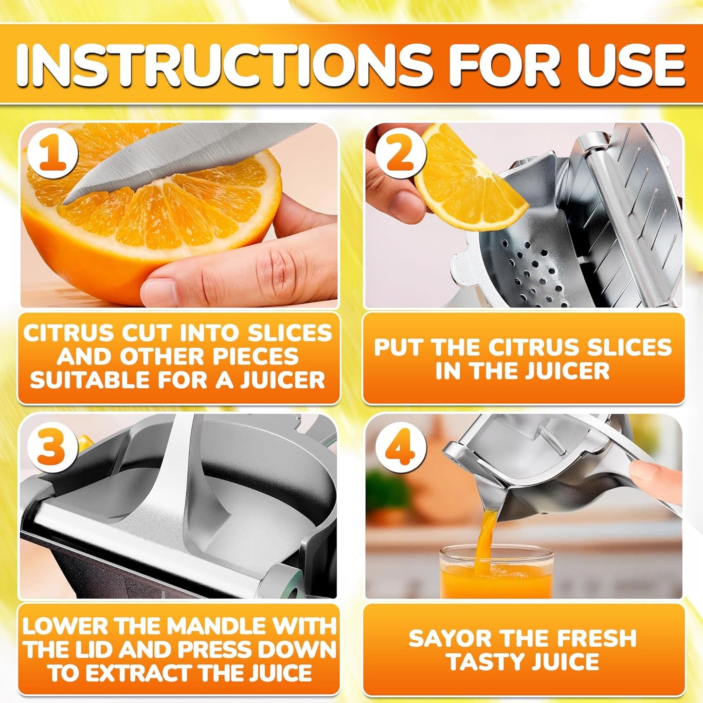 🍊 Manual Citrus Juicer Press, Ergonomic Handle, No Power Easy Clean Squeezer for Orange Pomegranate