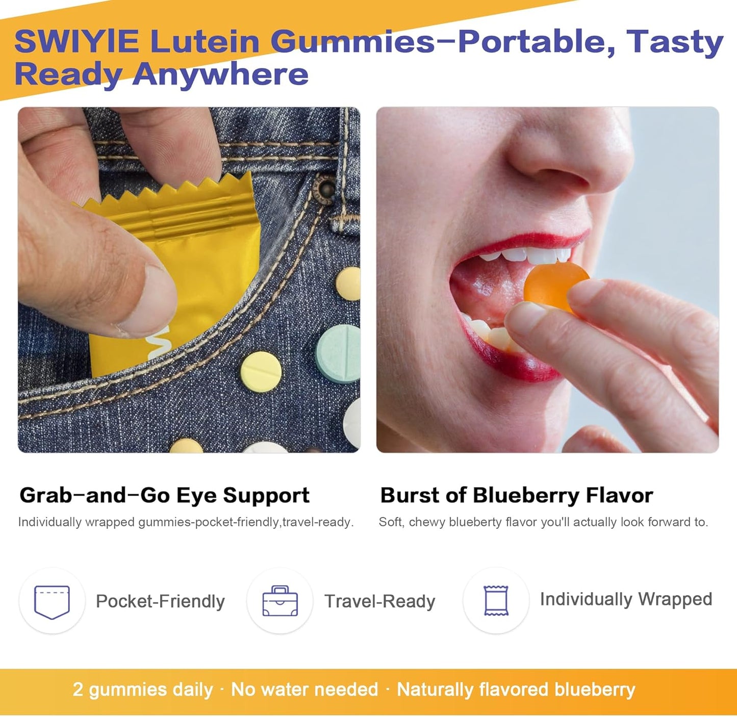 Lutein Gummies for Eye Health - Blueberry Flavor Vision Support Eye Vitamins | 60 Gummies