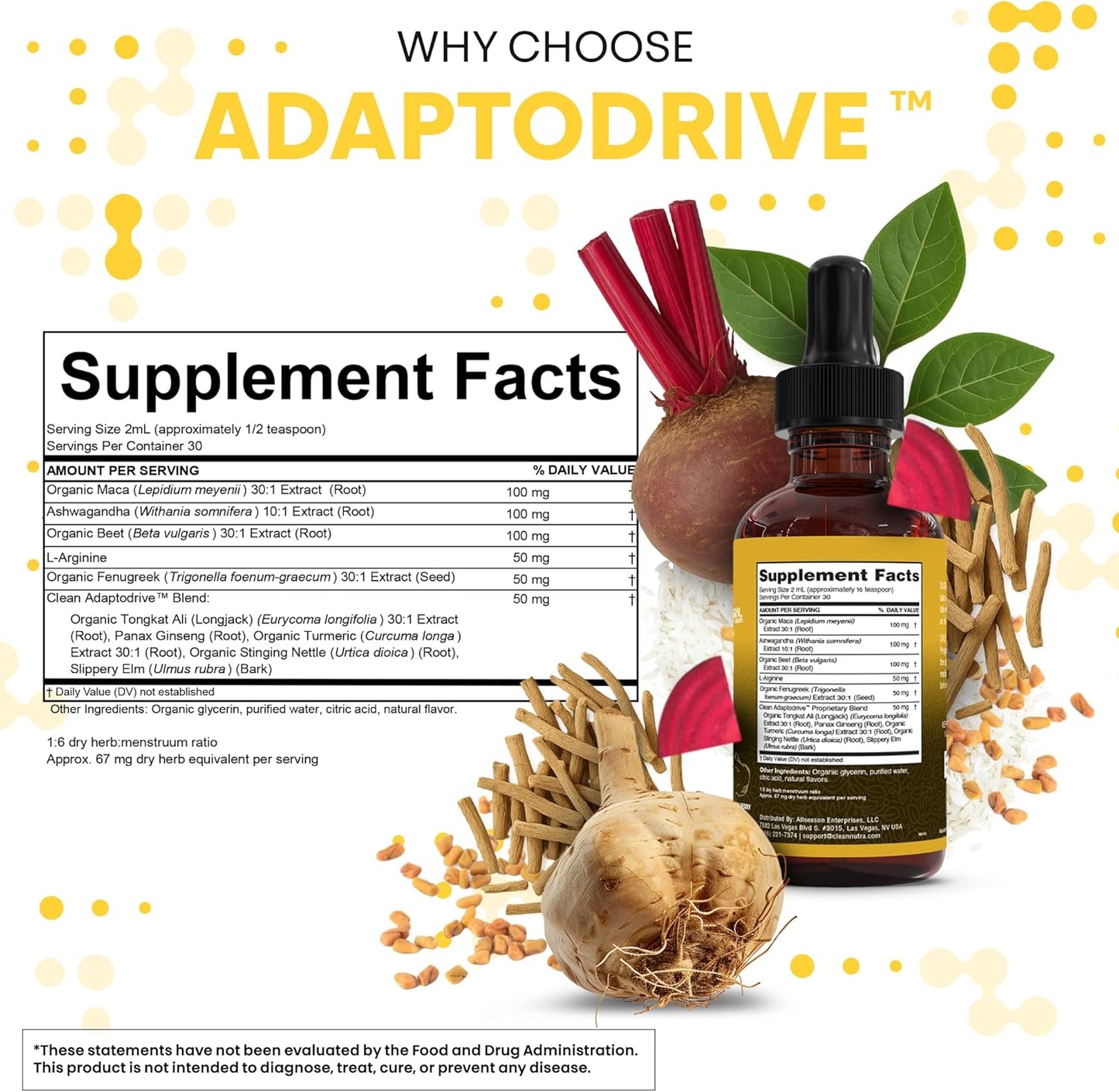 Organic Maca Root Liquid Drops Liquid Multivitamin for Women & Men Adapto Drive