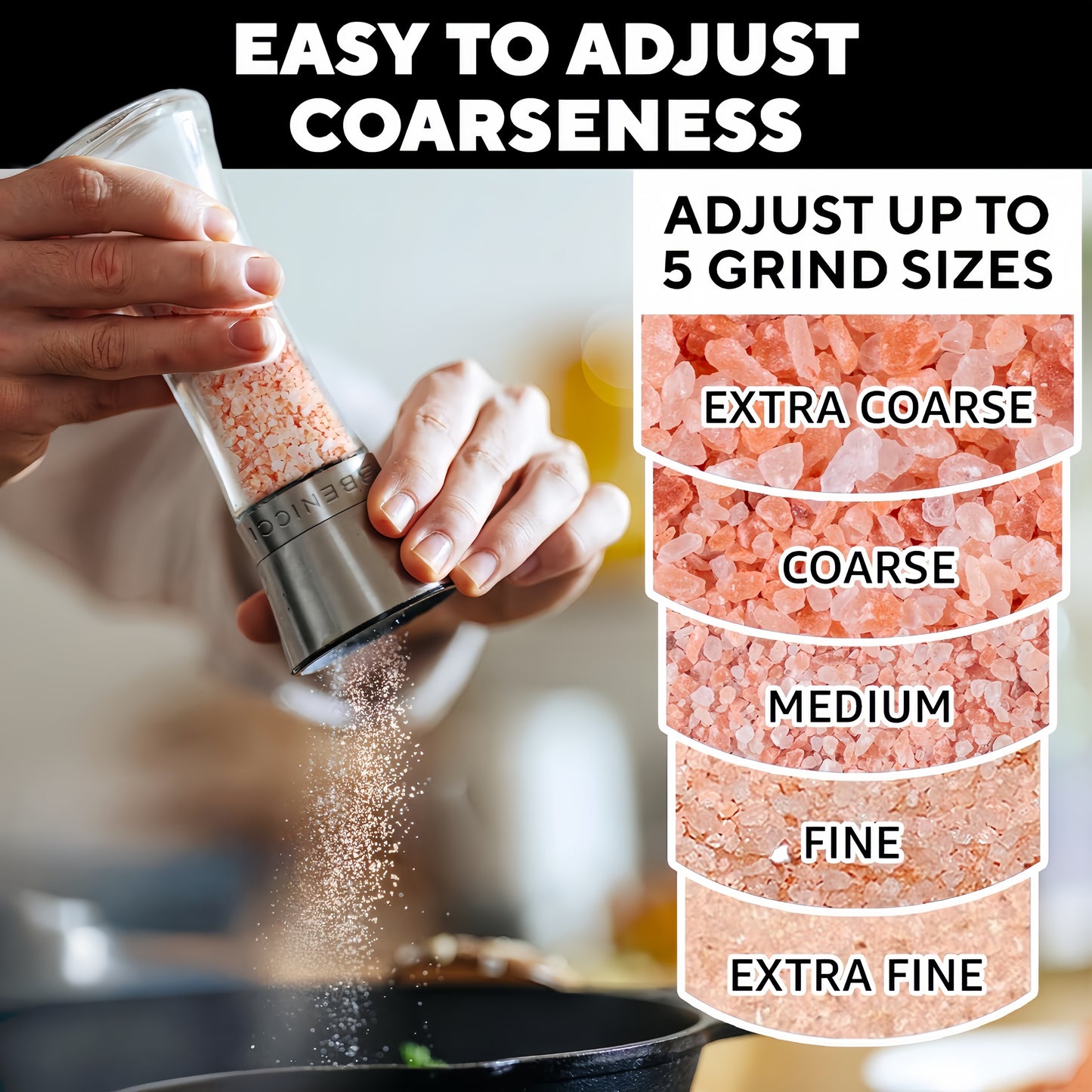 Stainless Steel Manual Salt & Pepper Grinder Set – Adjustable Coarseness, Refillable Glass Mills for Kitchen & BBQ