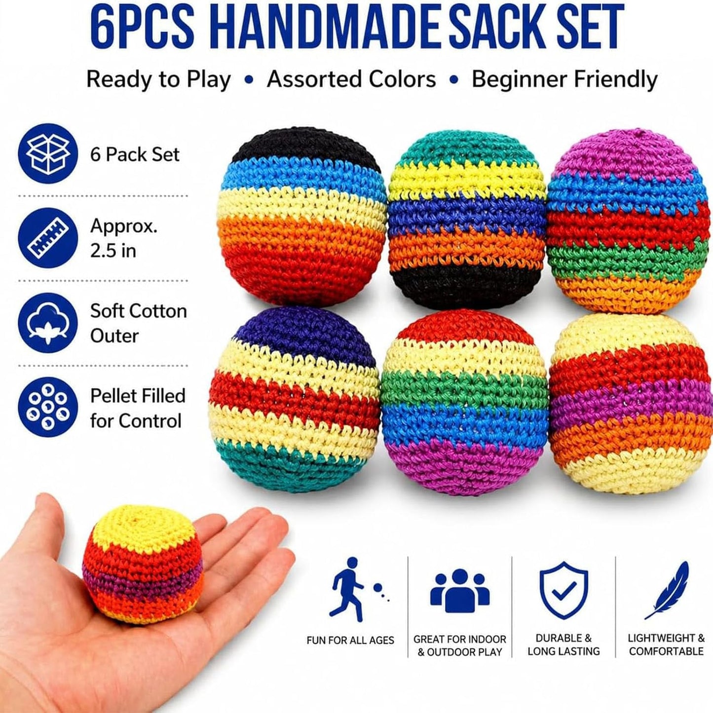 2026 Upgraded Crochet Hacky Sack Footbags 6 Pack for Outdoor Beginners