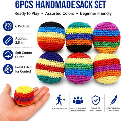 2026 Upgraded Crochet Hacky Sack Footbags 6 Pack for Outdoor Beginners