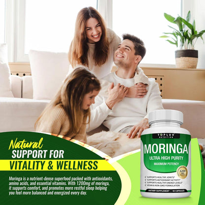 Moringa Capsules 1200mg Pure Oleifera Leaf Superfood for Immune & Skin Health | Vegan, Non-GMO | 90 Capsules