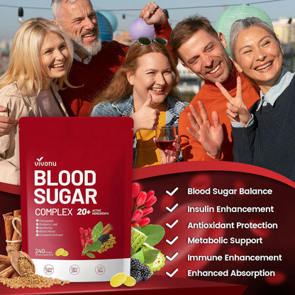 Blood Sugar Complex Supplement ,with 20 Herbs and Vitamins with Cinnamon, Turmeric and More, Non-GMO, Gluten-Free