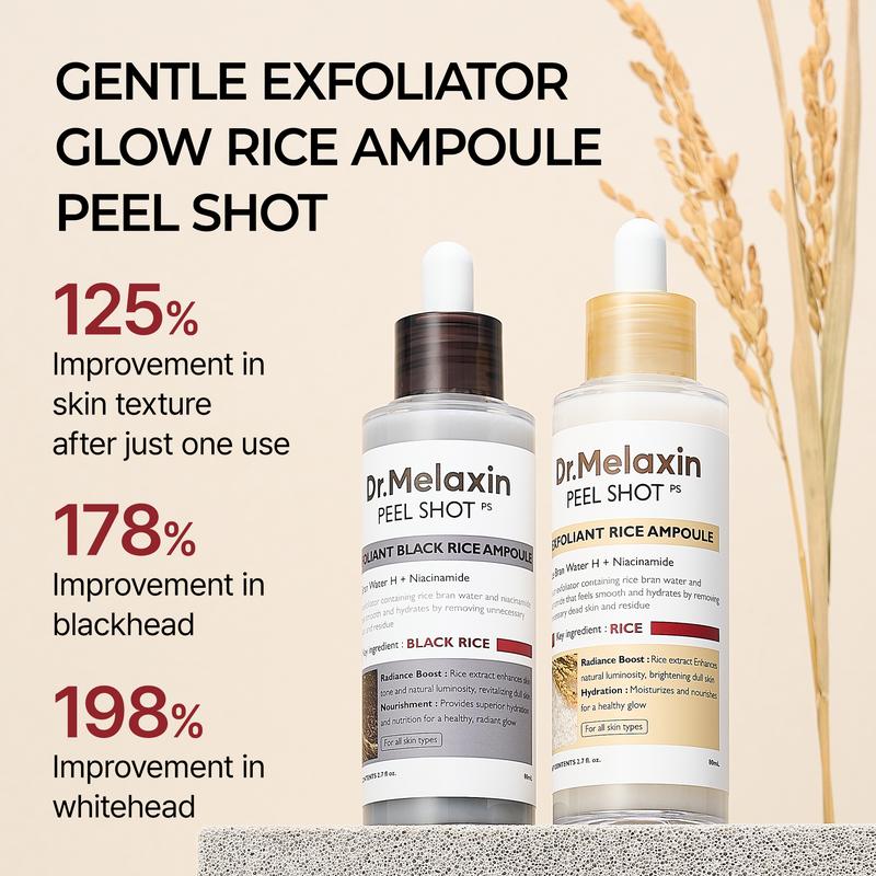 Peel Shot Glow Rice Ampoule Duo White rice ampoule+Black rice ampoule Soft Exfoliating Face and Body Scrub Dead Skin Cells, Blackheads Remover for All Skin Types2