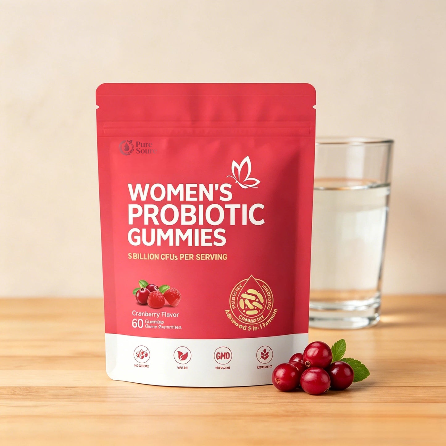 Feminine Balance Probiotic Gummies Vegan & Halal Formula for Yeast & pH Support | with Cranberry, 60 Gummies