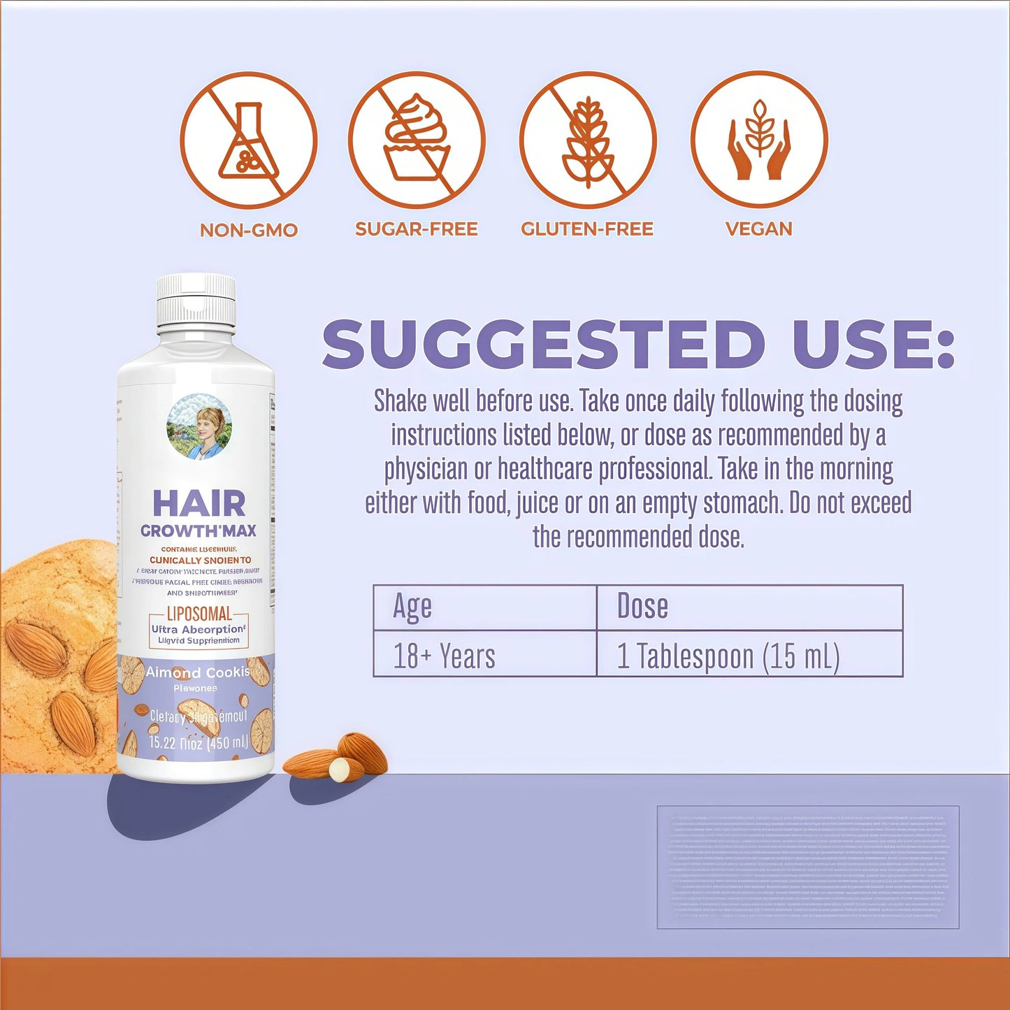 Organics Women's Hair Growth MAX Liposomal | with Lustriva + Biotin 10000mcg + Pumpkin Seed Oil | Thicker Hair | Hair Care | Wrinkles, Fine Lines, Skin Care | Ages 18+ | 15.22 Fl Oz