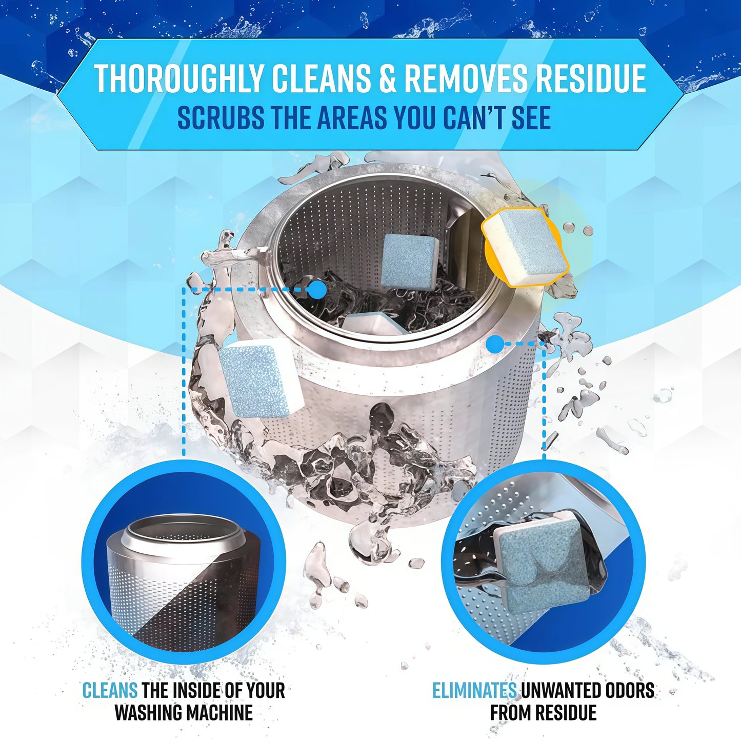Washing Machine Cleaner Tablets – Descaler for Front/Top Load · Removes Limescale & Odor