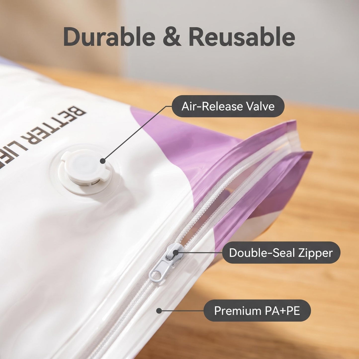 Save Up To 80% More Closet Space — No Vacuum Or Pump Required.Compress bulky bedding, blankets and seasonal clothing in seconds while keeping everything clean, dry and organized.