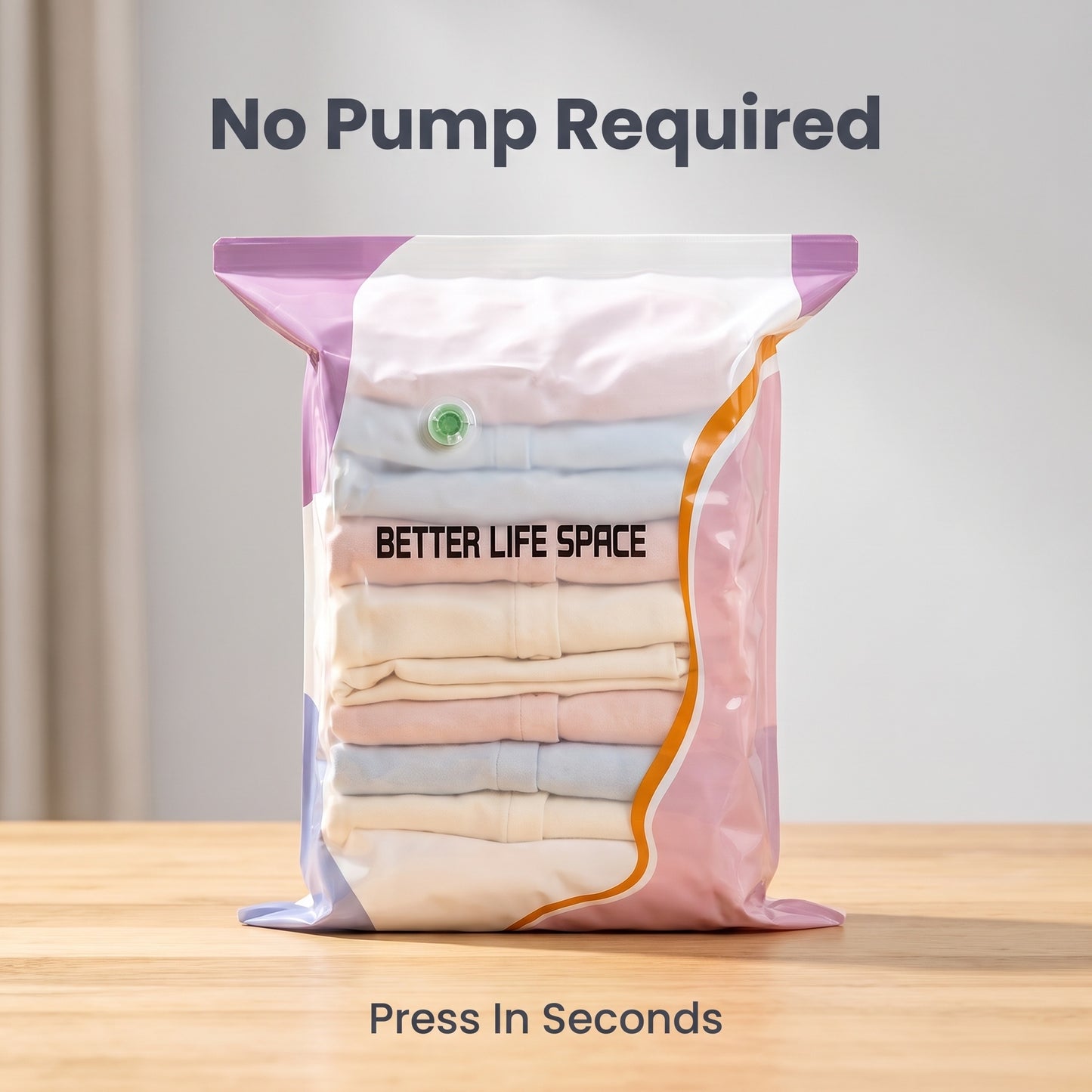 Save Up To 80% More Closet Space — No Vacuum Or Pump Required.Compress bulky bedding, blankets and seasonal clothing in seconds while keeping everything clean, dry and organized.