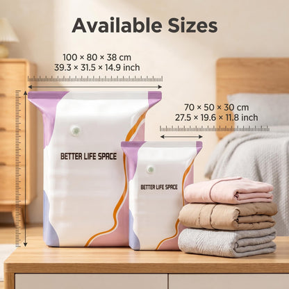 Save Up To 80% More Closet Space — No Vacuum Or Pump Required.Compress bulky bedding, blankets and seasonal clothing in seconds while keeping everything clean, dry and organized.