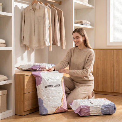 Save Up To 80% More Closet Space — No Vacuum Or Pump Required.Compress bulky bedding, blankets and seasonal clothing in seconds while keeping everything clean, dry and organized.