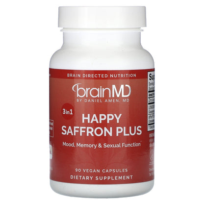 Happy Saffron Plus, 90 Vegan Capsules，Mood &Mind Support，Sharper Mental Focus，Deeper, More Restful Sleep