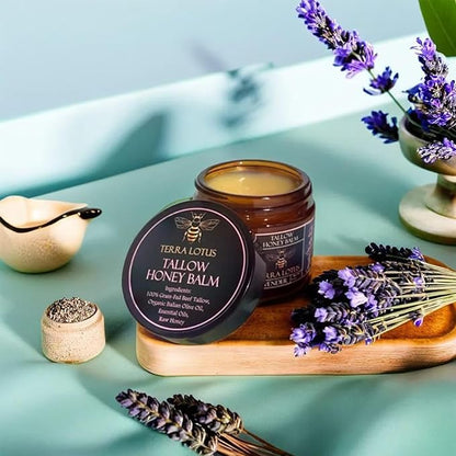 Organic Grass-Fed Beef Tallow Balm with Raw Honey - Moisturizing Cream for Soft, Smooth Skin - Handmade All-Natural Moisturizer 57g.