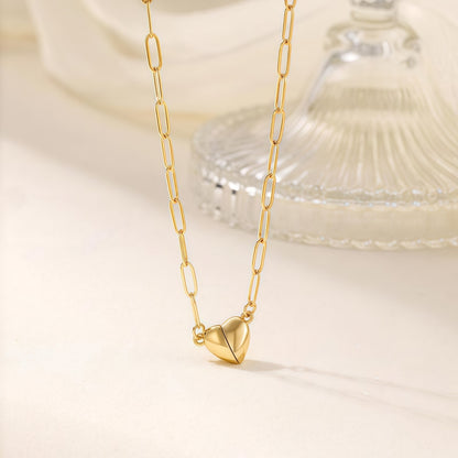 Gold Heart Pendant Magnetic Necklace – Paperclip Chain with Love Heart Pendant