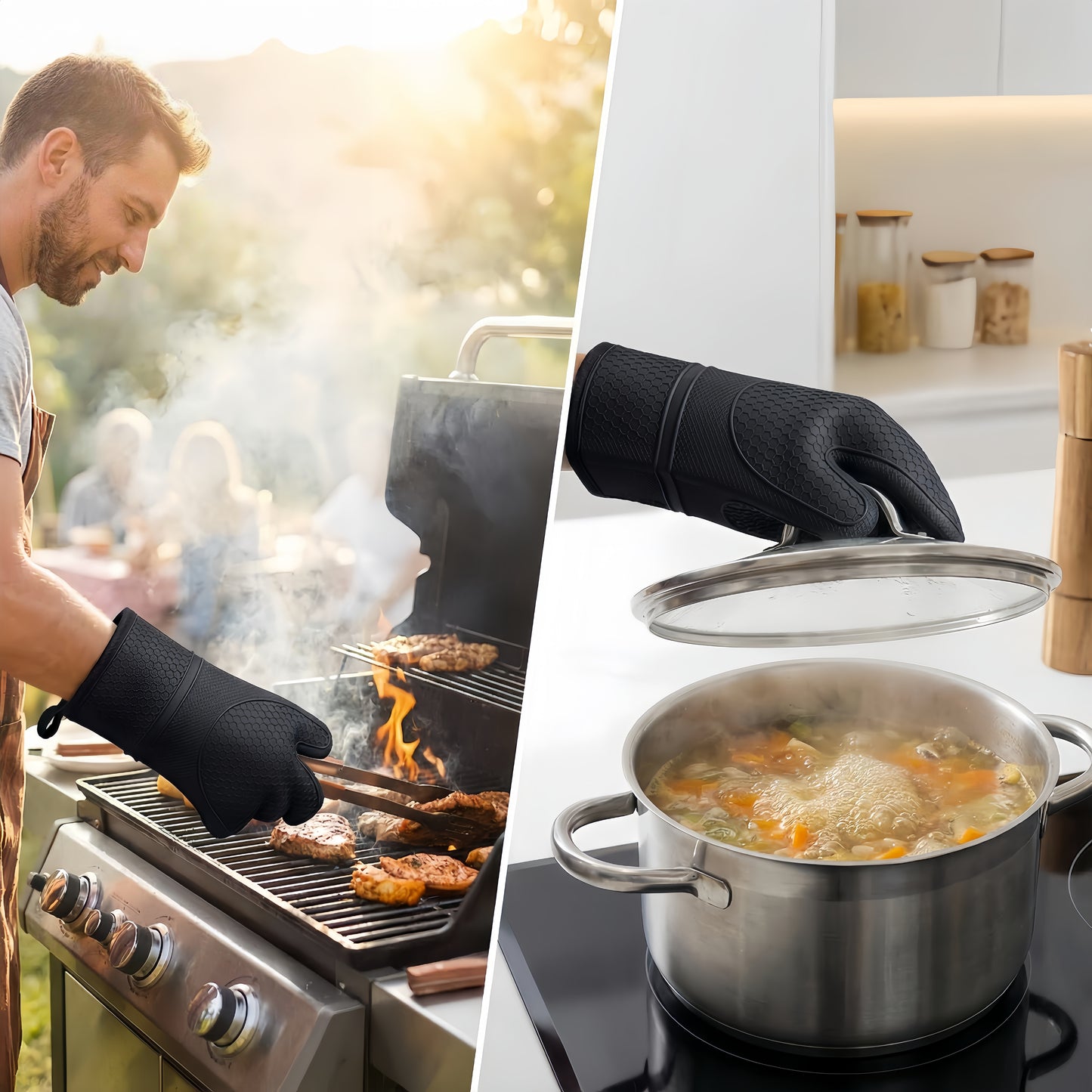 Silicone Oven Mitts – Heat & Water Resistant, Non-Slip, Cotton Lining for Kitchen & BBQ