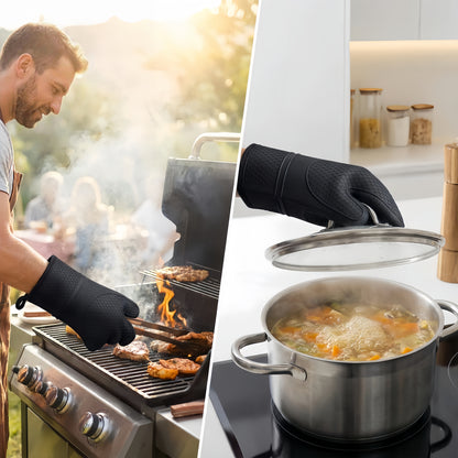 Silicone Oven Mitts – Heat & Water Resistant, Non-Slip, Cotton Lining for Kitchen & BBQ