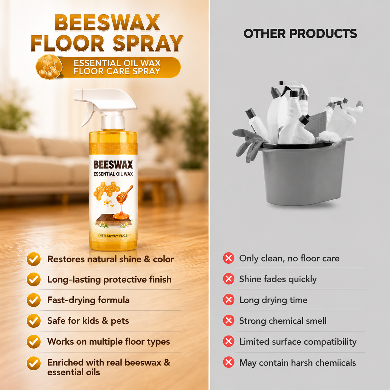 ScratchErase Beeswax Floor Spray - 2026 Expert-Formulated Wood Renewal Formula🔥SUMMRT SALE 60% OFF🔥