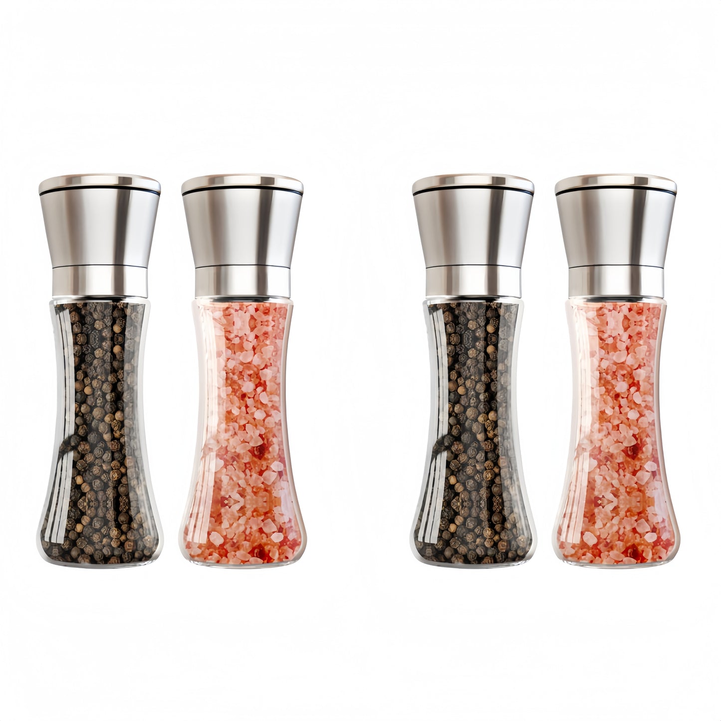 Stainless Steel Manual Salt & Pepper Grinder Set – Adjustable Coarseness, Refillable Glass Mills for Kitchen & BBQ